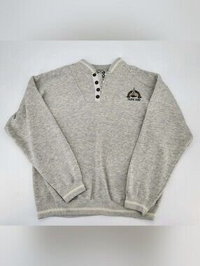 Vintage Embroidered Light Gray Henley Crewneck Sweater
